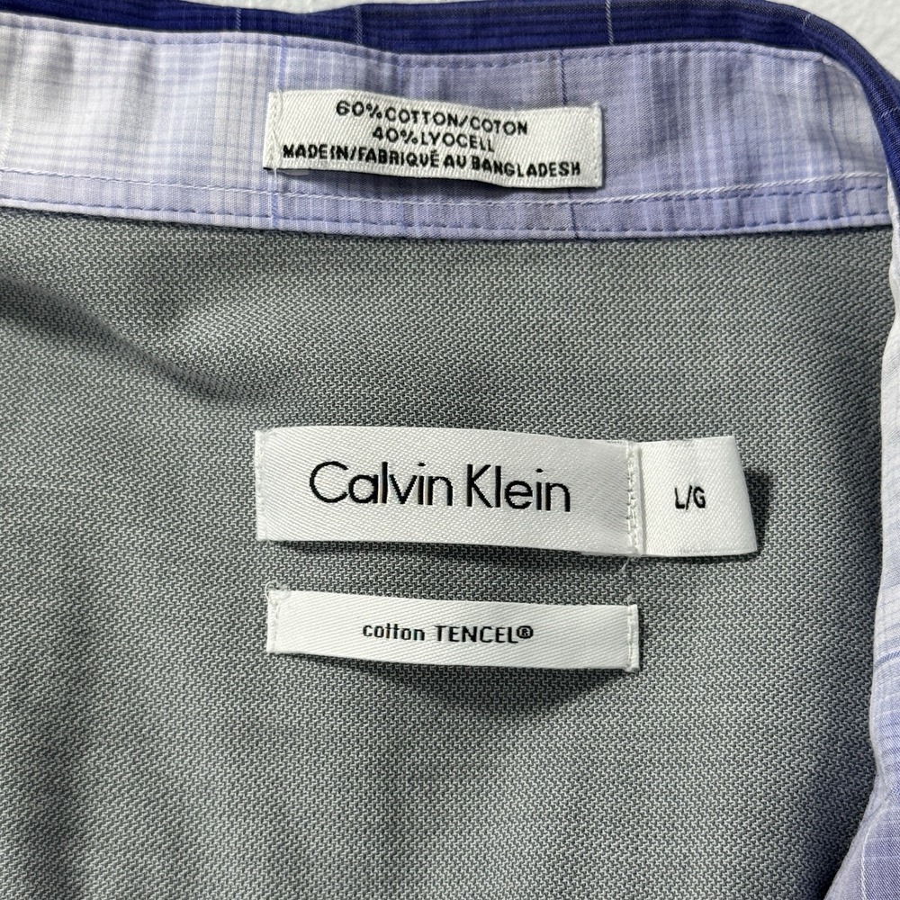 Calvin Klein Mens‎ Purple Plaid Button Down Shirt Cotton Tencel Long Sleeve L - Picture 4 of 13